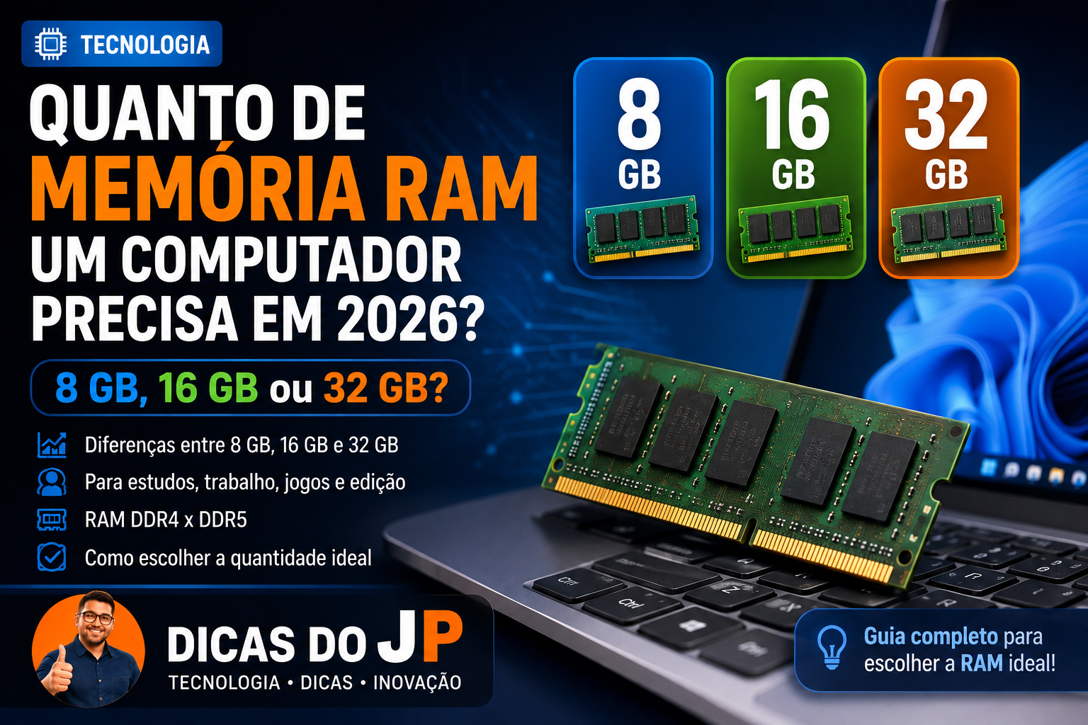 Quanto de Memória RAM um Computador Precisa em 2026? 8 GB, 16 GB ou 32 GB?