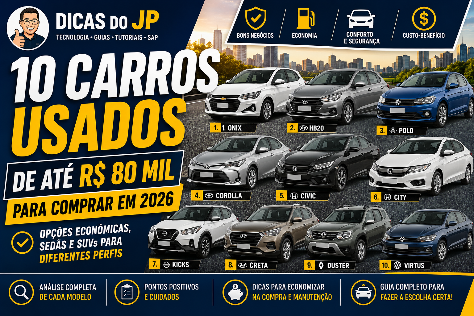 10 Carros Usados de Até R$ 80 Mil para Comprar em 2026