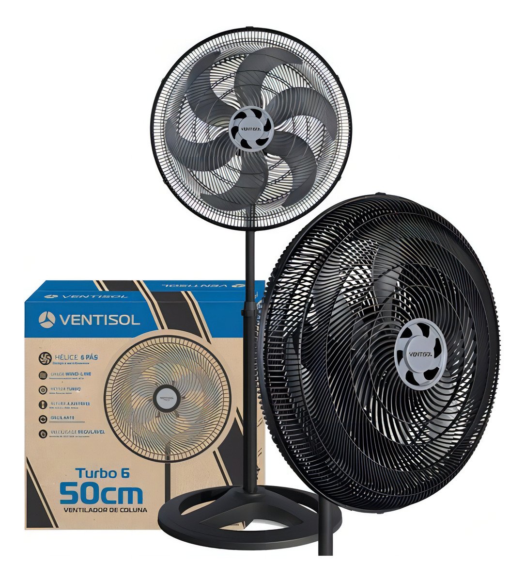 Ventilador Oscilante De Coluna Ventisol Turbo 6 Pás 50cm Preto