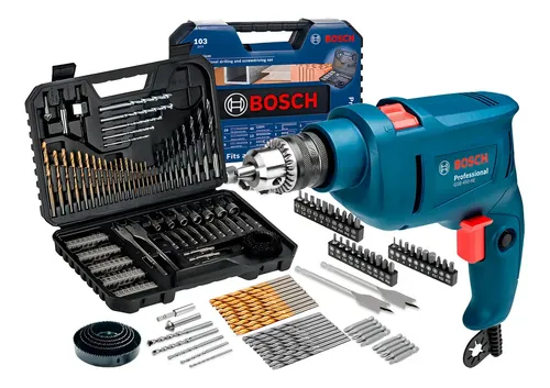 Furadeira De Impacto 3/8 10mm Gsb450 Re Bosch Com Jogo De Brocas Bits 103 Profissional Peças Bosch - R$ 529,9