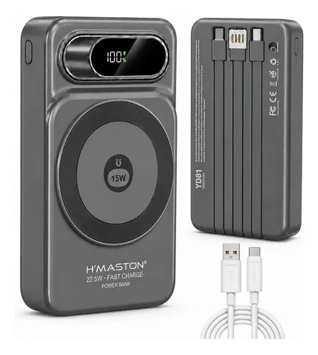 Power Bank 20000mah 22,5w Magnético Sem Fio Com Cabo Usb-c